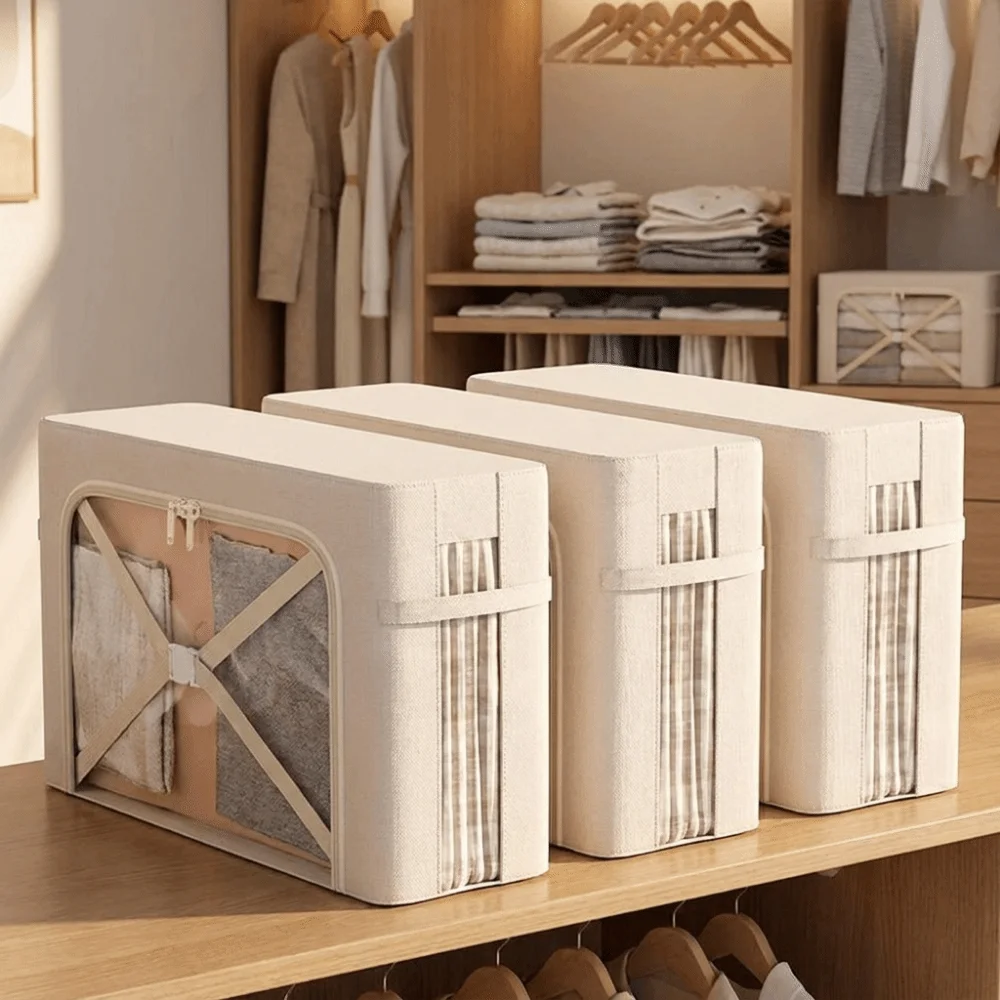 Oxford Fabric Narrow Steel Frame Storage Bins Large Capacity Visible Window Clothes Storage Box Waterproof Folding