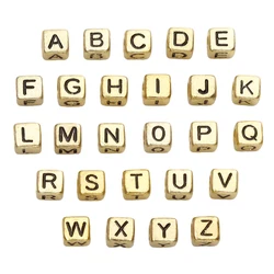 50 stks/partij 6mm 26 Letters Patroon Antiek Goud Kleur Acryl Kralen Vierkante Losse Kralen voor Sieraden Maken DIY Armband accessoires