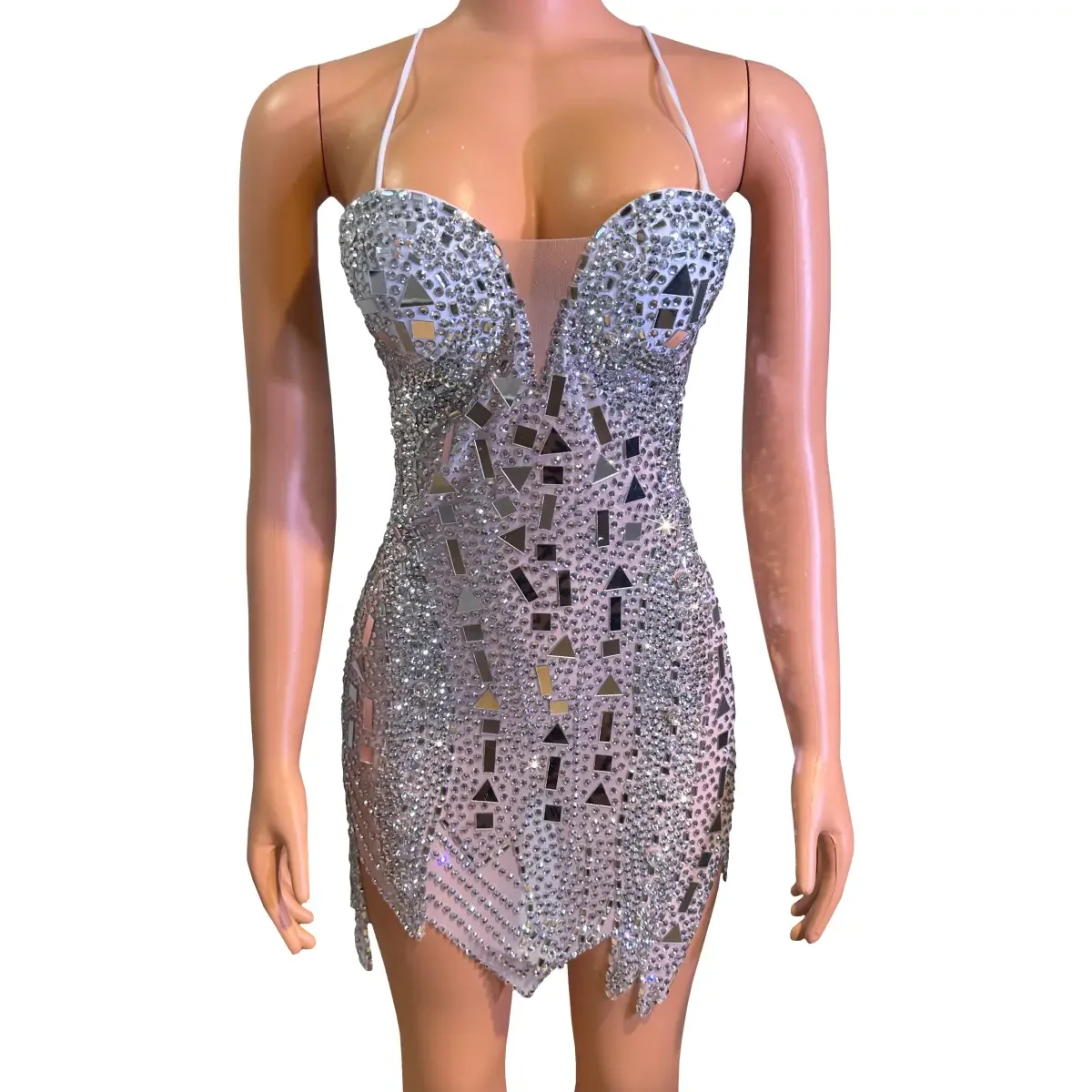 Falda camisola ajustada con diamantes para mujer, traje de escenario para cantante, club nocturno, DJ, Bar, espectáculo temático