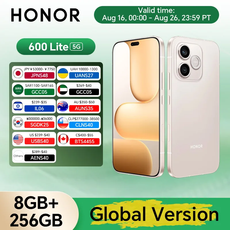 HONOR 600 Lite 5G Global Version, 8GB+256GB, 6.6'' AMOLED, 108MP Camera, 6520mAh 45W Fast Charge, NFC