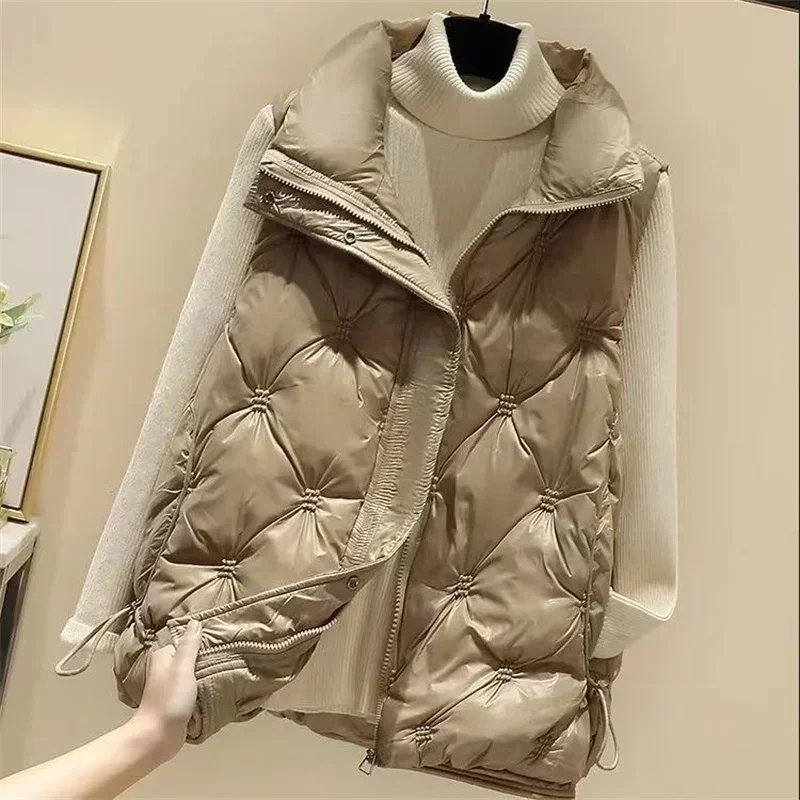 

НОВЫЙ осенне-зимний женский жилет 2024, с воротником-стойкой, женское пальто без рукавов с хлопковой подкладкой, повседневные жилеты, верхняя одежда