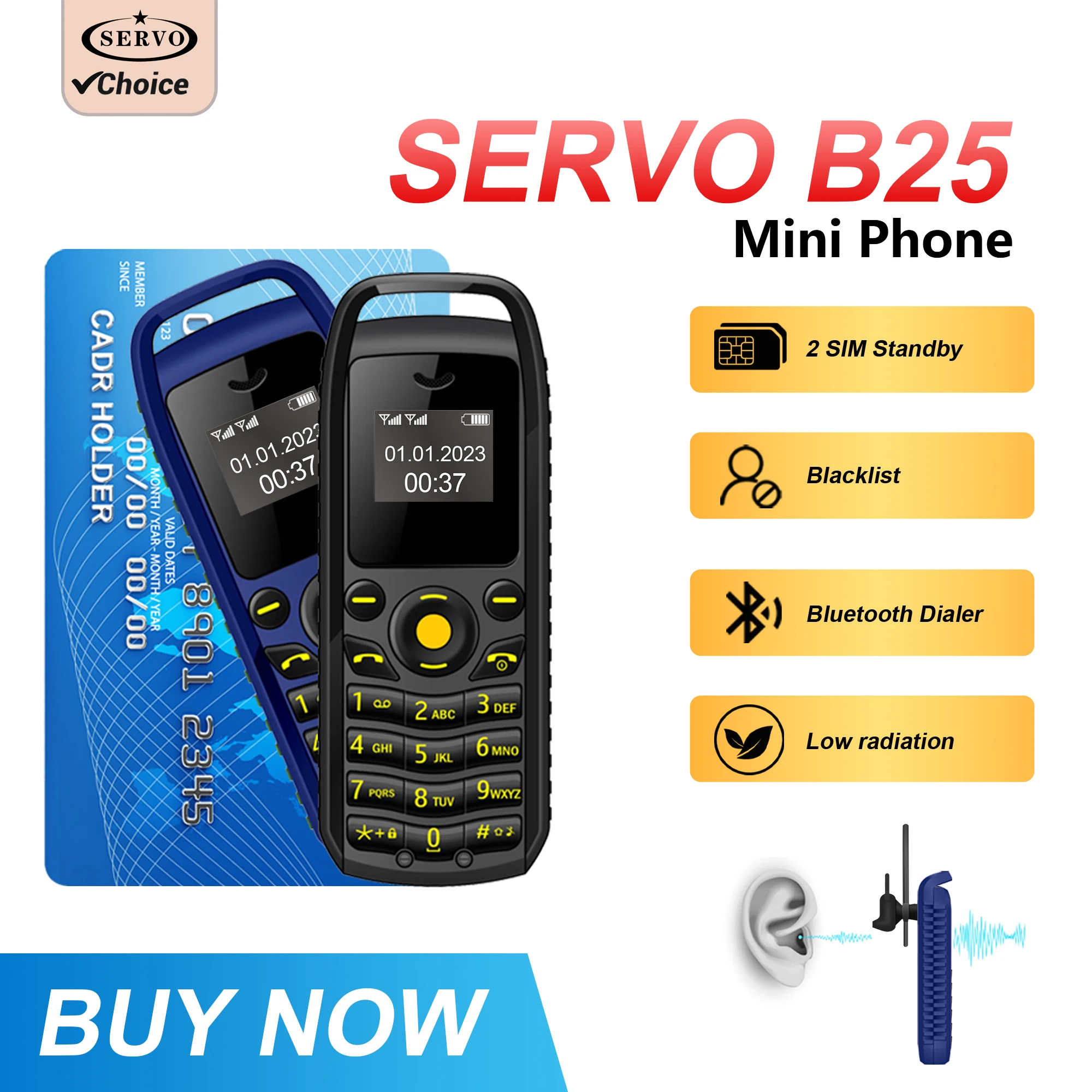 SERVO B25 Super Mini Mobile Phone 2G GSM Call Recording Magic Voice Blacklist Dual SIM Standby Smaller Backup Feature Cellphones