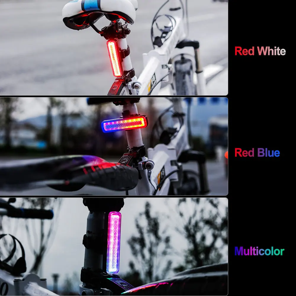 Bicycle Rear Light Multi-color RGB USB Rechargeable14mode Cycling Tail Lamp Waterproof MTB Bike Warning Taillight Running Riding