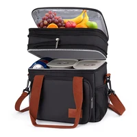 Bolsa de almuerzo de doble cubierta con aislamiento expandible, caja refrigeradora grande de 17L a prueba de fugas para trabajo/picnic/Camping/viajes con bolsillo lateral