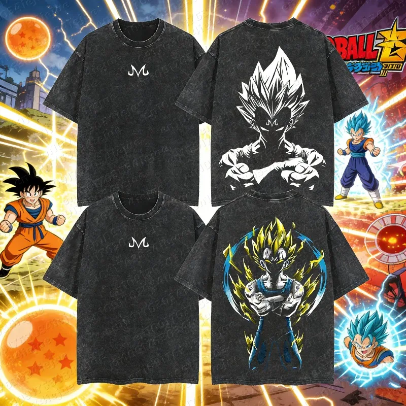

Anime Dragon Ball Cosplay Washed T-Shirt Cotton Short Sleeve Loose Large Casual Sports Fitness T-Shirt Men's Harajuku Clothing