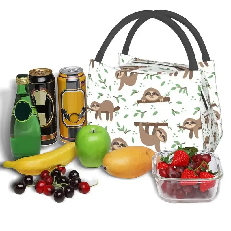 Cute Sloth Pattern Insulated Lunch Bags for Women Kawaii Lazy Animal Portable Cooler Thermal Bento Box Outdoor Camping Travel