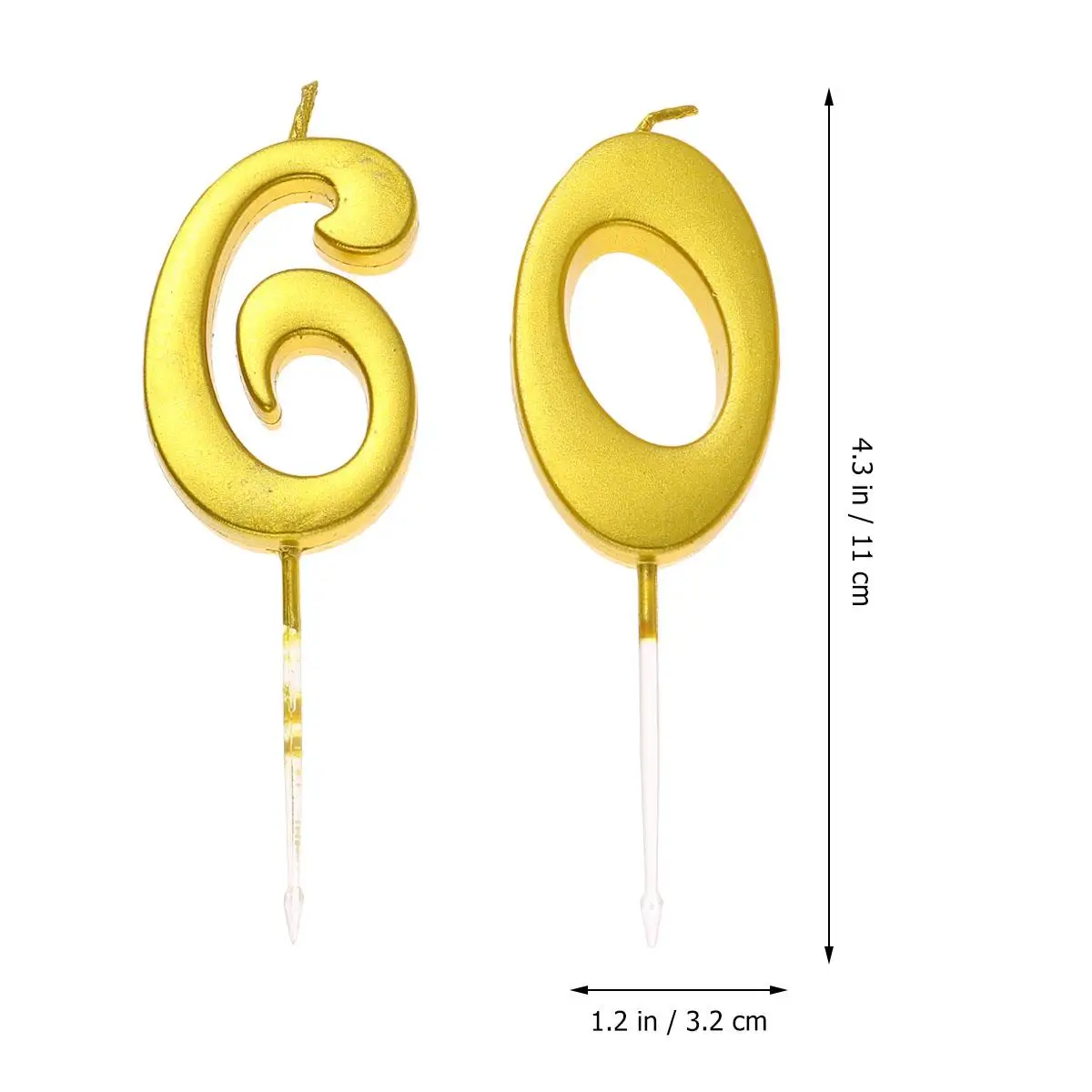 2pcs 60 Birthday Number Decoration Bithday Cake Topper Candles Party Supplies (Number 6+0, Golden)