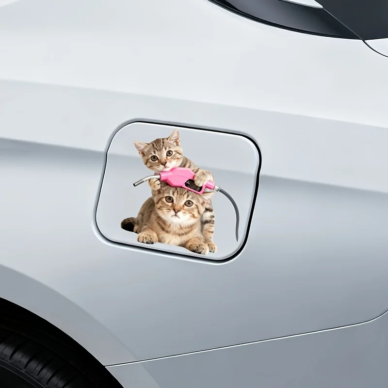 Cute Cat Fuel Gun Sticker 1PC Two Cats Vinyl Decal Waterproof Car Truck Motorcycle Laptop Window Cup Decor