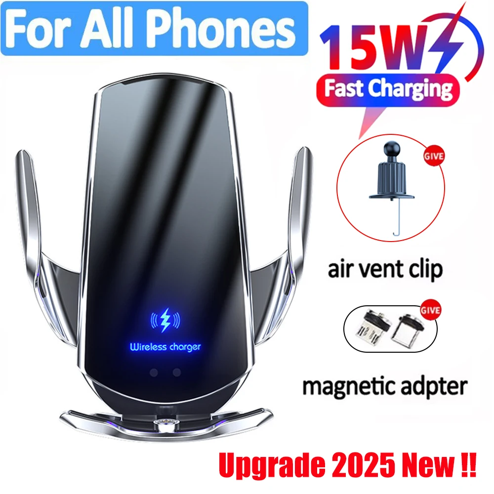 

Qi 15W Fast Charging Wireless Charger Car Phone Holder In Car Air Vent Mount Auto-Clamping Holder for iPhone Android