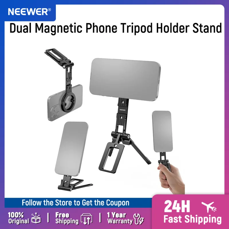 

NEEWER Dual Magnetic Phone Tripod Holder Stand Metal Cell Phone Mount Grip For MagSafe iPhone Samsung Huawei Android