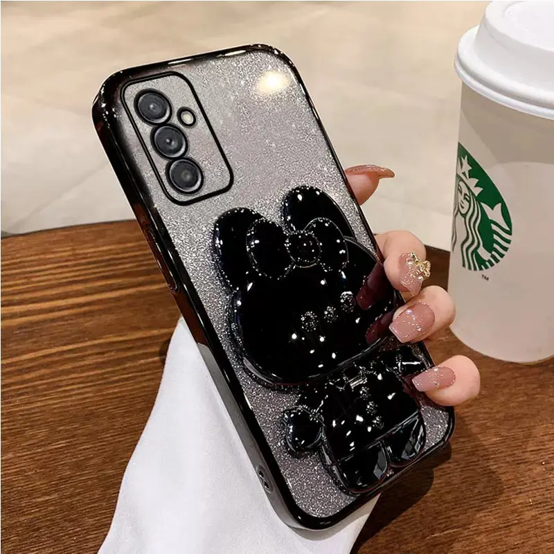 A 34 A 04S Mirror Rabbit Holder Case For Samsung Galaxy A54 A12 A13 A24 A04S A82 A14 A22S A32 4G 5G Stand Cover M14 F14 M53