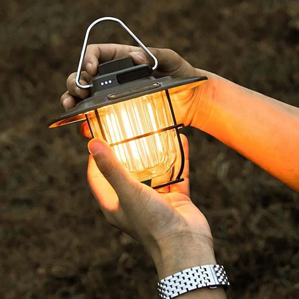 Portable Hanging Retro Camping Lantern Waterproof Dimmable Tent Lamp Bright LED Emergency Survival Lights Outdoor