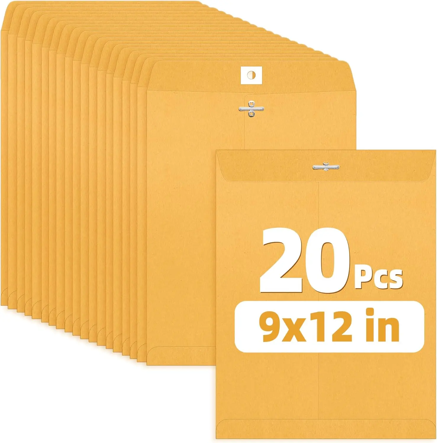 

9x12 Brown Kraft Envelopes with Clasp Closure, 28-lb Paper Mailing Envelopes for Filing and Storing Documents, 20 Pack
