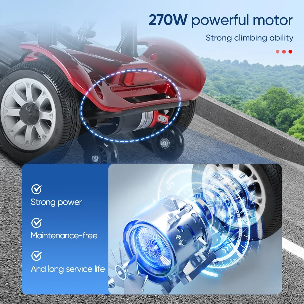 Modischer, leicht zusammenklappbarer, tragbarer, superleichter, bürstenloser 4-Rad-Mobilitätsroller aus Lithium für ältere Menschen