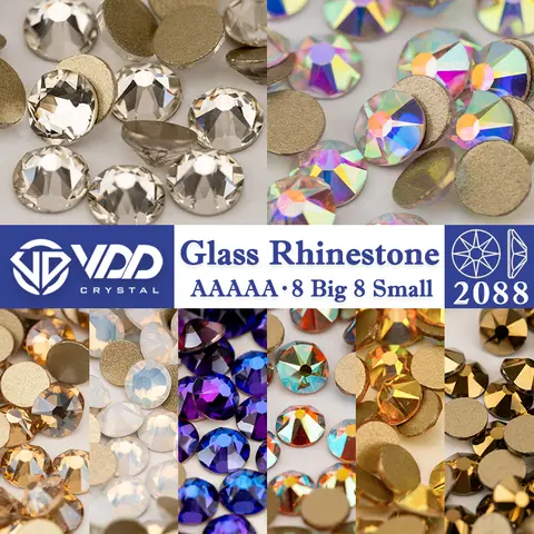 VDD SS16-SS30 alta calidad AAAAA 2088 diamantes de imitación cristal Flatback 8 grandes 8 pequeñas piedras de 16 cortes para manualidades DIY decoración de uñas