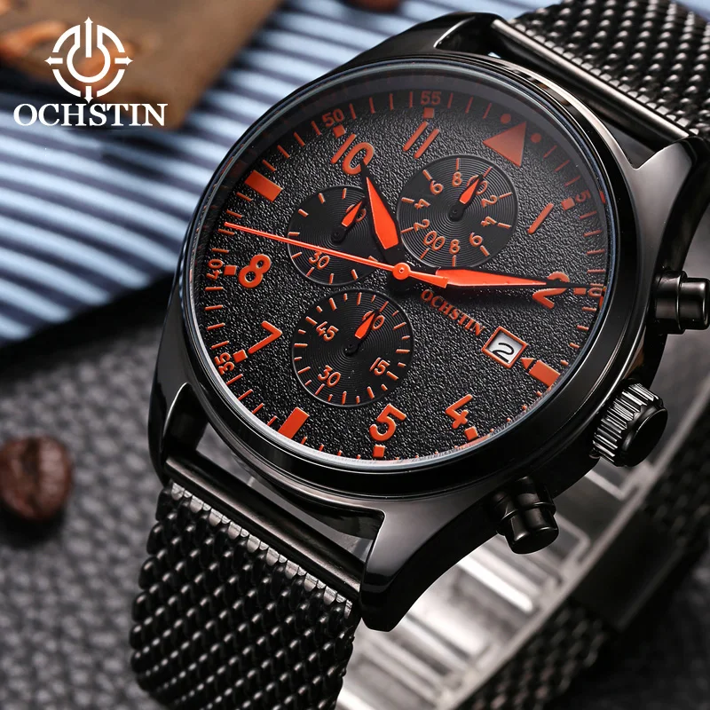 OCHSTIN Men's Watch Multifunction Quartz Movement Personalized Simple Hot Model 2024 Pilot Series Men's Quartz Watch