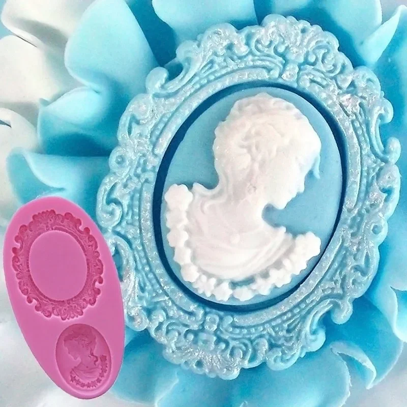 Woman Cameo Mirror Frame Silicone Fondant Mould Cake Decor Chocolate Baking Mold