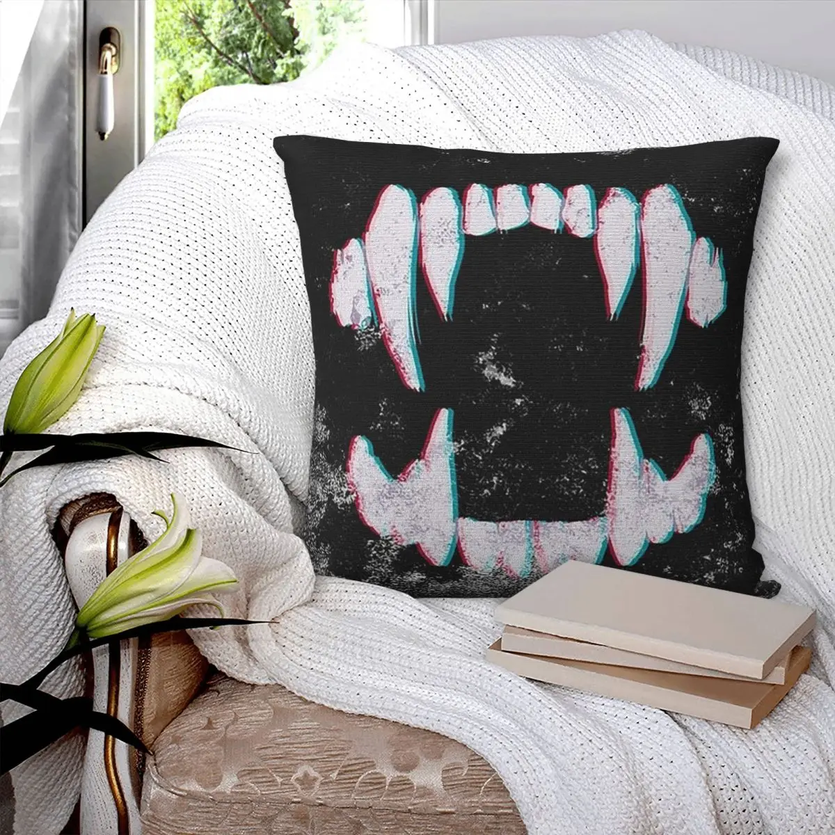 Fangs Square Pillowcase Pillow Cover Polyester Cushion Zip Decorative Comfort Throw Pillow for Home Living Room