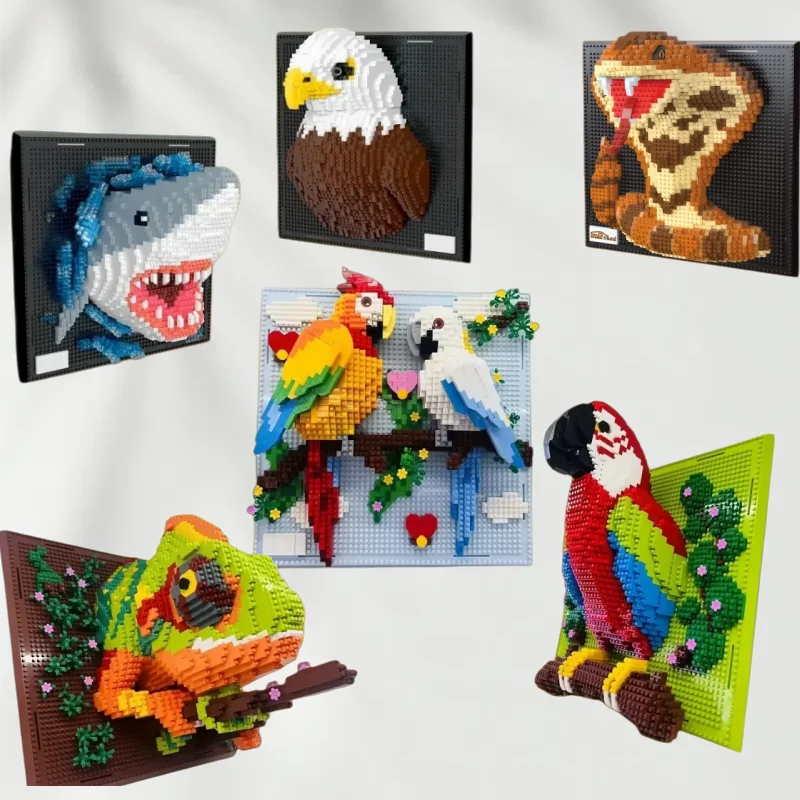 

Строительные блоки в виде животных: попугай/хамелеон, настенный декор, миниатюрные строительные блоки-игрушки
