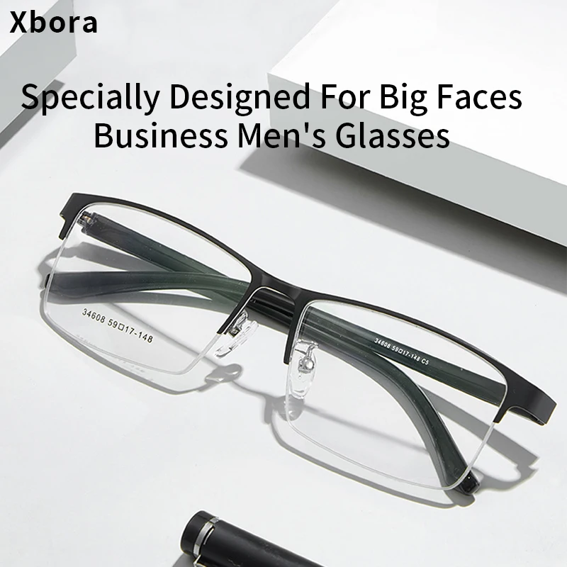 

Xbora Ultralight Half Frame Men's Business Alloy Glasses Frame Optical Prescription Glasses New Classic Large Size Eyewear 12880