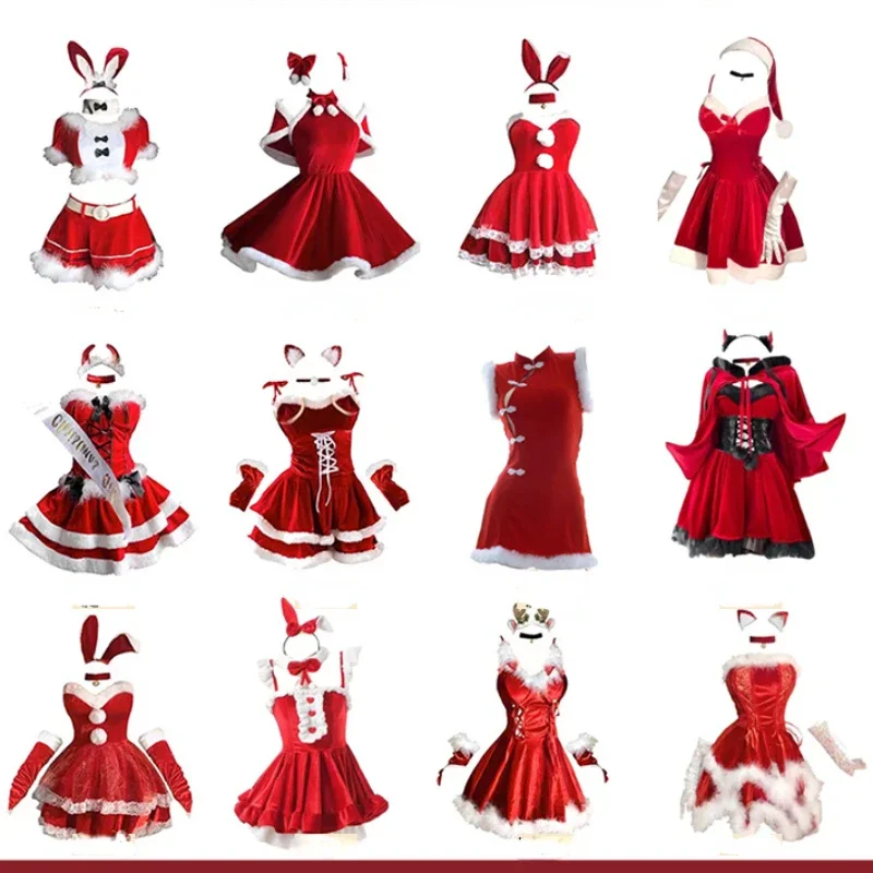 Natale Sexy peluche Bunny Girl uniforme Costume Cosplay velluto capodanno vestito rosso camicia da notte giochi di ruolo abiti intimo ragazza