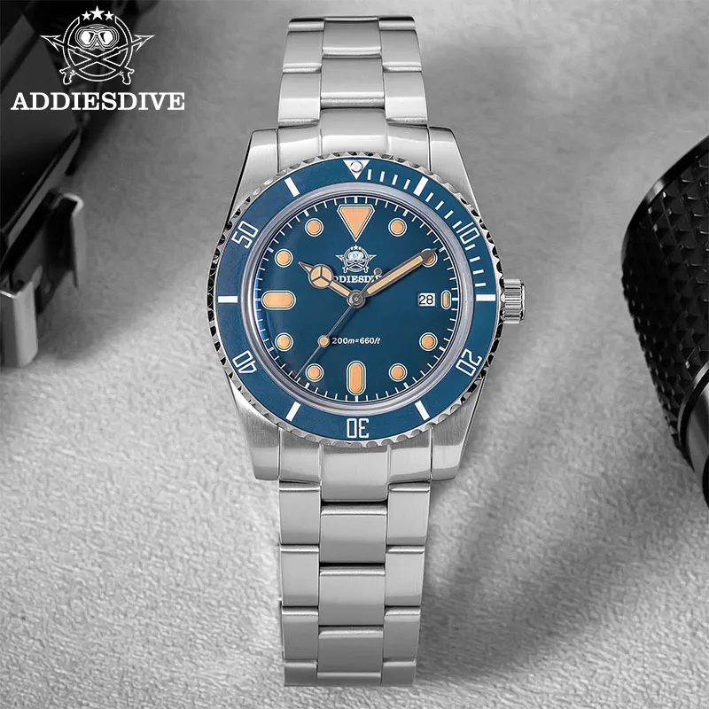 ADDIESDIVE 새로운 럭셔리 39mm 남성용 다이빙 시계 200m C3 빛나는 버블 미러 유리 세라믹 베젤 남성용 쿼츠 아날로그 시계