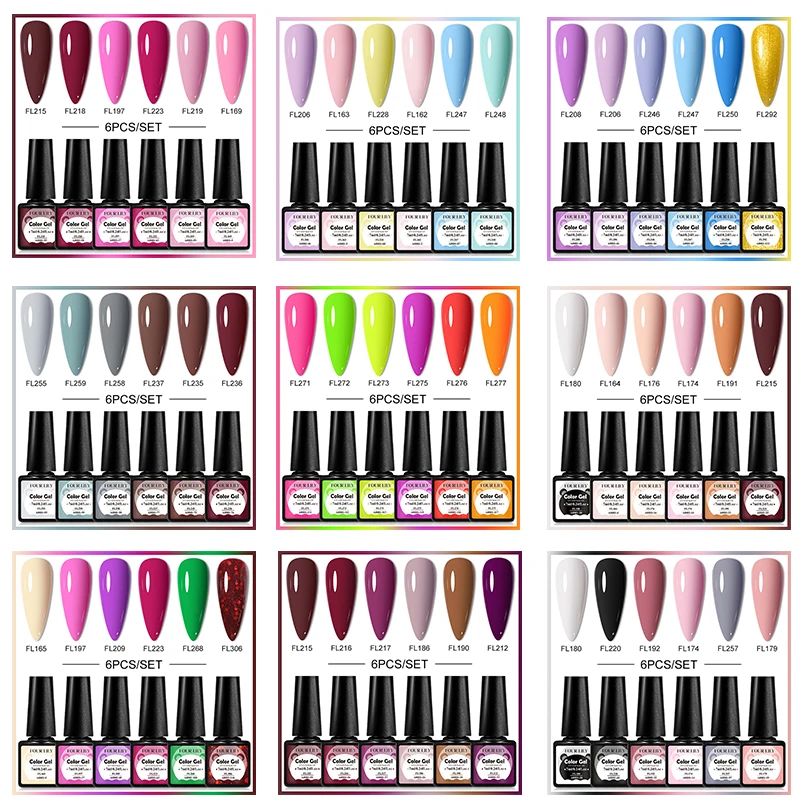 

FOUR LILY 6Pcs Colorful Gel Nail Polish Pink Red Macaron Neon Long-Lasting UV LED Gel Nail Art Varnish Kit for Nails Manicure