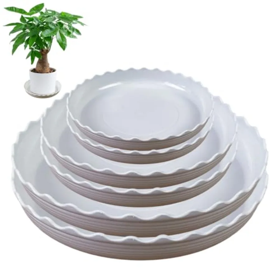 

YUANAIYI 6 Packs Wave Plant Saucer - Plastic Flower Pot Drip Trays/Durable Heavy Duty White Plant Tray for Indoor and Out Door