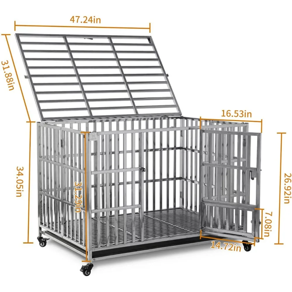 Imagem -02 - Empilhável Heavy Duty Dog Crate Pet Kennel Cage Cães Grandes com Bandeja na Porta Dobrável e Portátil 48 Aço Inoxidável