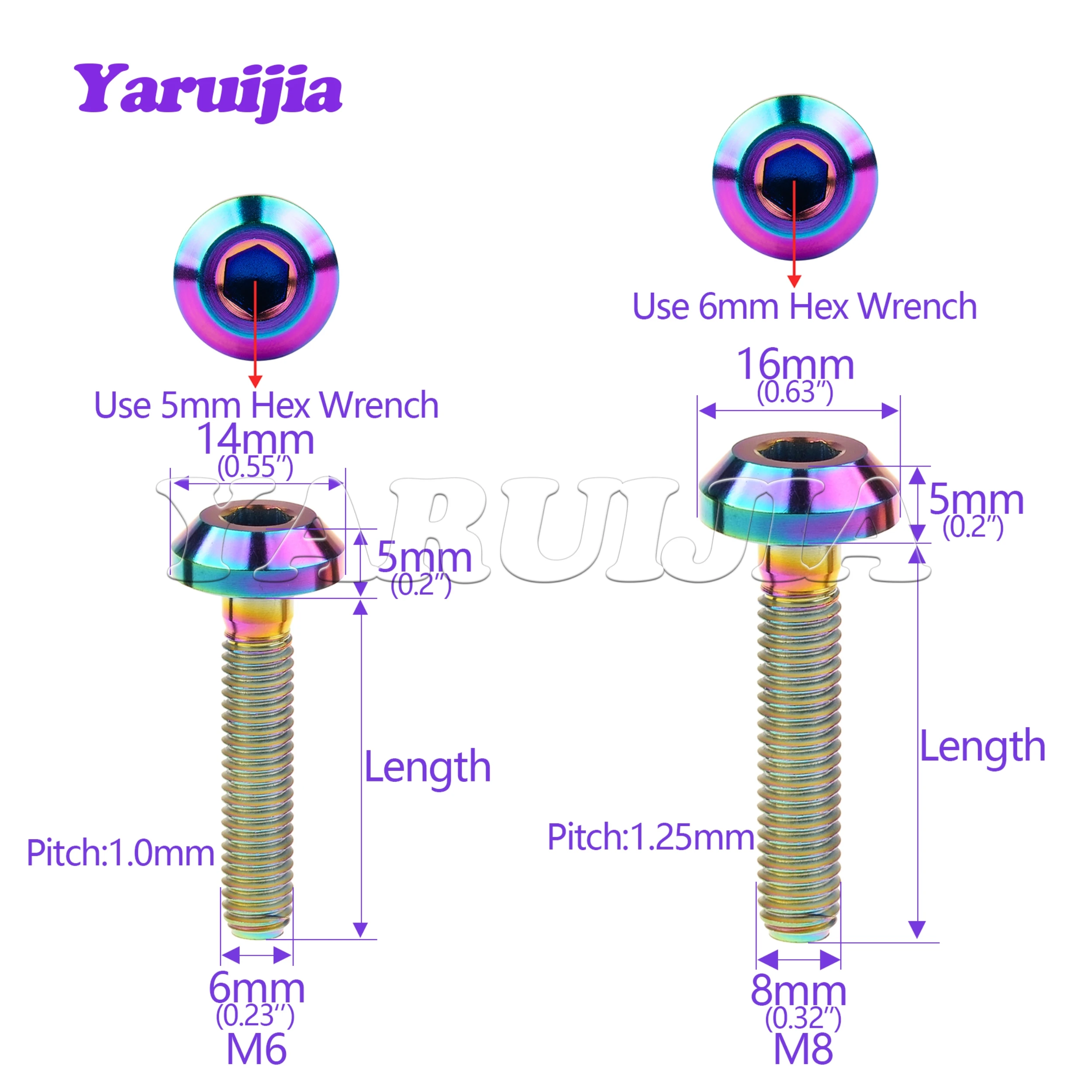 Yaruijia Titanium Bolt M6/M8x12/15/20/25/30/35/40mm Allen Key Head Screw for Bicycle Motorcycle Brake