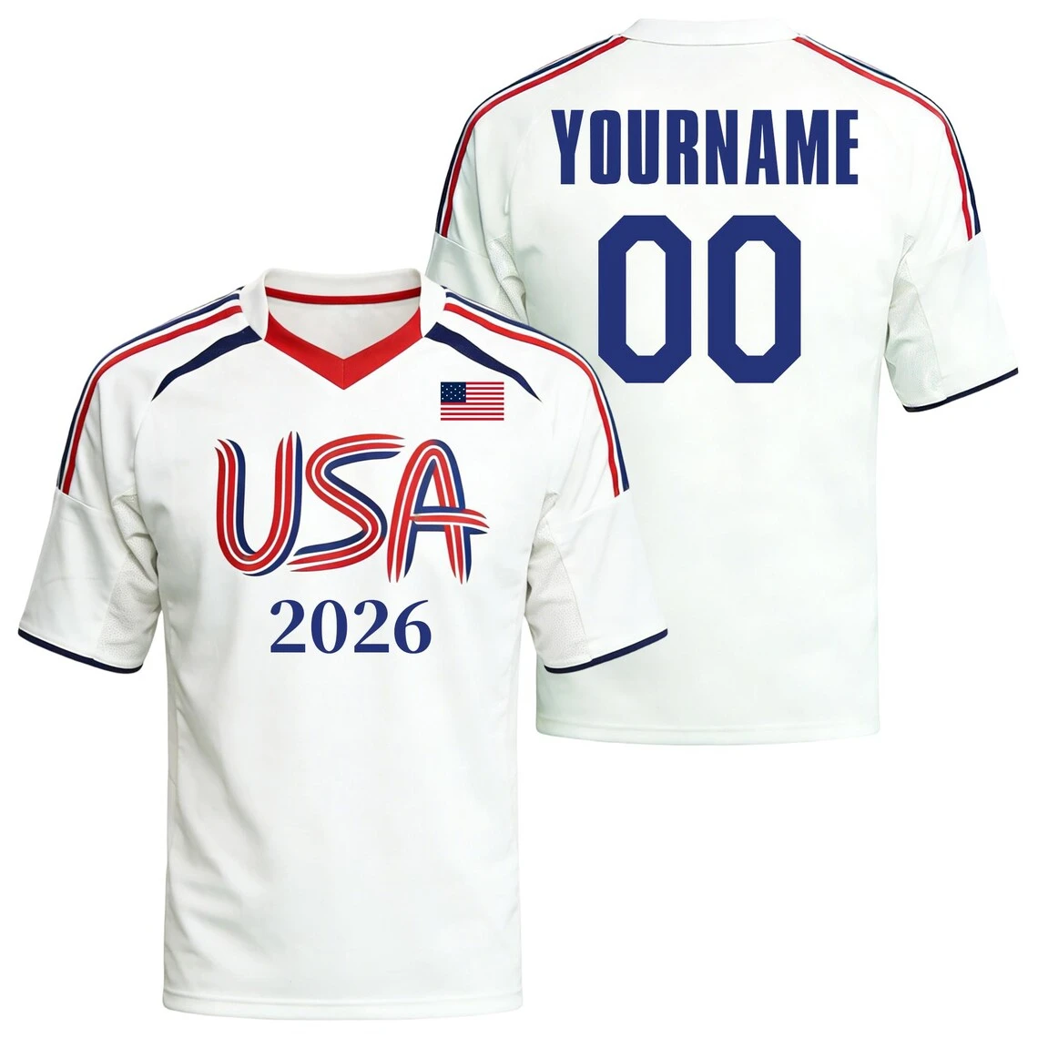 Custom Name Number USA 2026 Soccer Jersey Men Women Quick Dry Polyester Football T Shirt American Flag Tee For Training Sport view 2