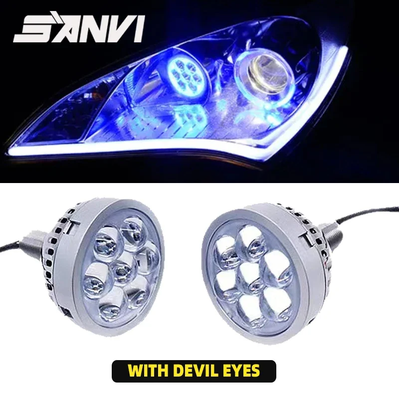 

SANVI LED High Beam Projector Lens with Devil Eyes H1 H4 H7 9005 9006 Replacement Lens for Car Headflight Led Lights Lamp