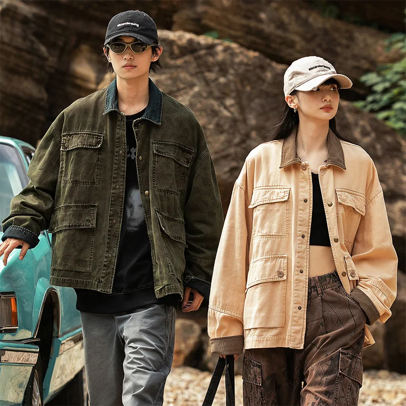 

Multi-pocket Tooling Bomber Jacket for Women Men Couples Streetwear Fashion Loose Casual Cotton Cargo Jacket Cityboy Coat