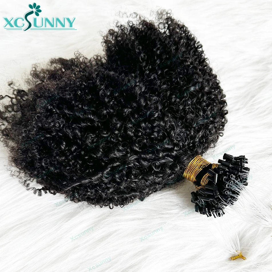 Afro crespo ricci Microlink Estensione dei capelli umani 4C Micro anello Estensioni dei capelli umani Micro perline Estensioni dei capelli umani 12-26 pollici