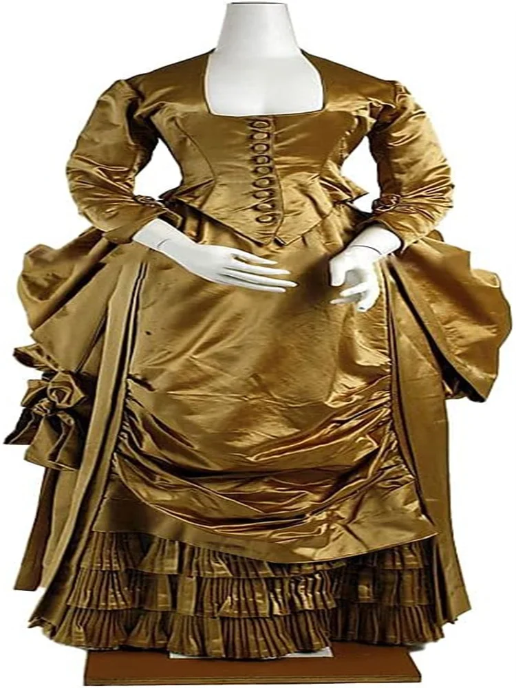 1900s Gothic Georgian Period Royal Earthly Yellow Victorian Bustle Period Dress Reenactment Ball Gown