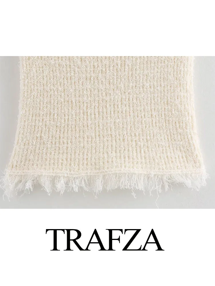 TRAFZA-saia elegante de malha feminina, bolsa elástica na cintura, monocromática, fina, fina, quadril, aresta áspera, feminina, verão