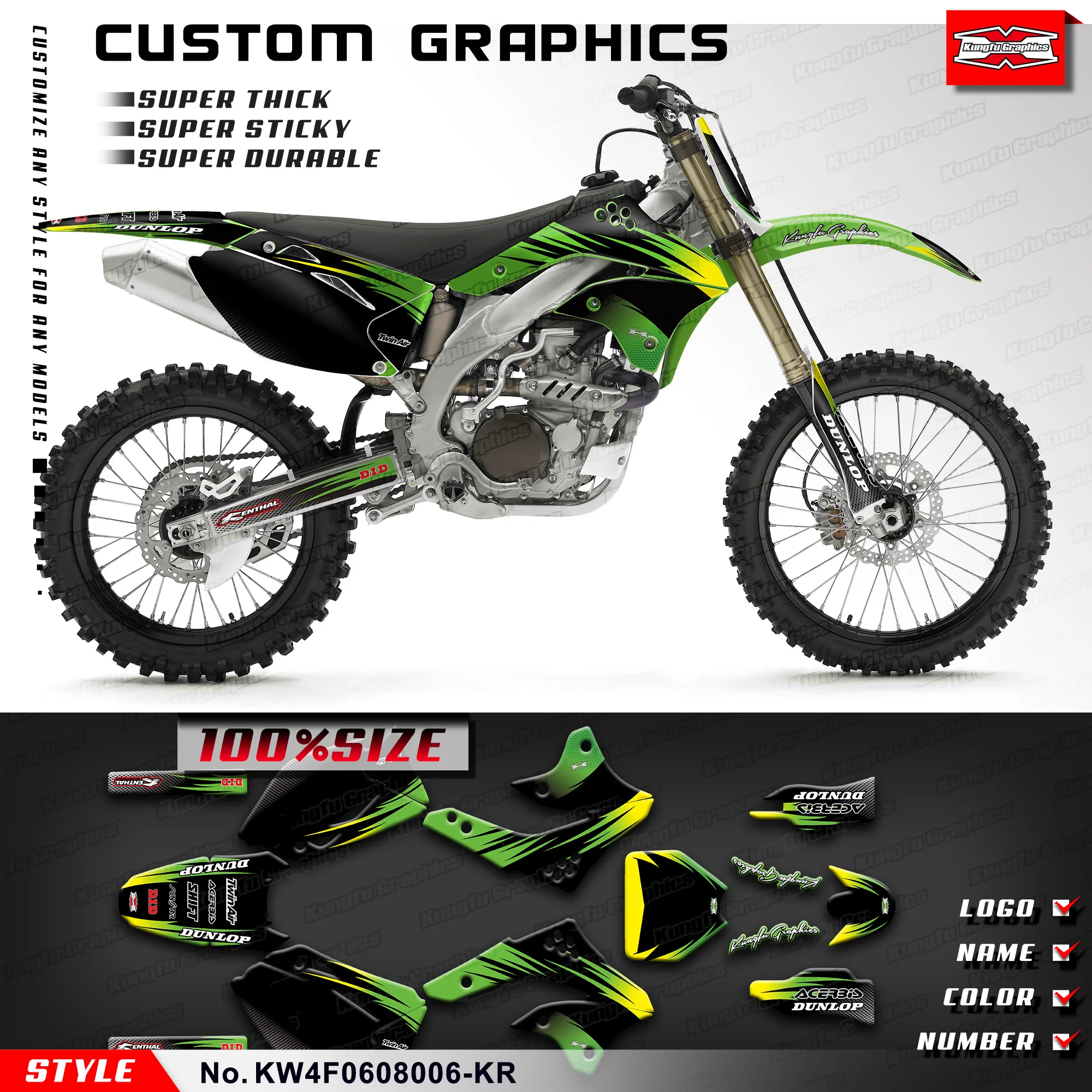 

KUNGFU GRAPHICS Motorcycle Stickers Vinyl Decal for Kawasaki KX450F KXF450 KX 450F 2006 2007 2008, KW4F0608006-KR