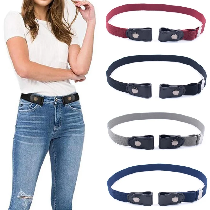 No Buckle Invisible Stretch Belts for Women Girls Jeans Pants Women's Adjustable Elastic Buckle-free No Show Waist Belt