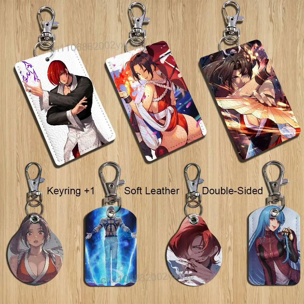 Mai Shiranui  KOF Iori Yagami Rectangle ID Card Case Keychain Access Card Bag Key Tag Ring Leather Card Holder Key Ring Access