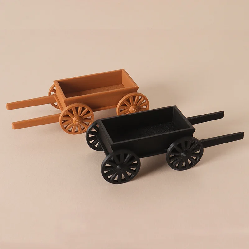 1:12 Scale Miniature Cart, Vintage Farm Wagon for Dollhouse, Diorama Garden Decor, Rustic Model Accessory