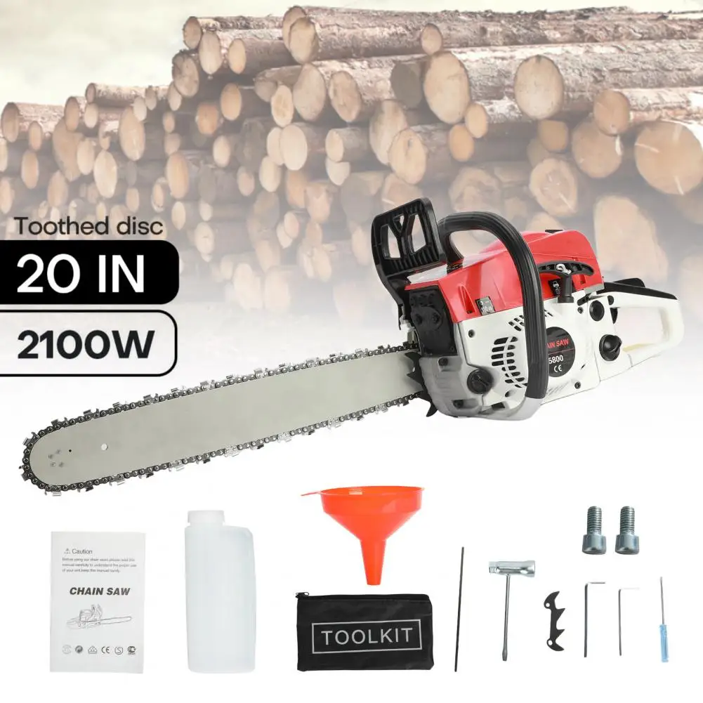 2.4KW 1 Set Gas Chain Saw, Gas Powered 58 Cubic Centimeter Wood Chainsaw, Rust Resistant U-Shaped Handle Chain Saw, 13000r/Min