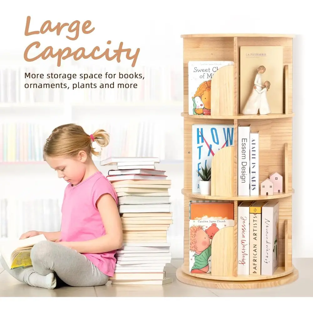 رف كتب للأطفال مكون من 3 طبقات على طراز مونتيسوري، رف تخزين دوار للمساحات المدمجة، مثالي للحضانات وغرف الأطفال #6