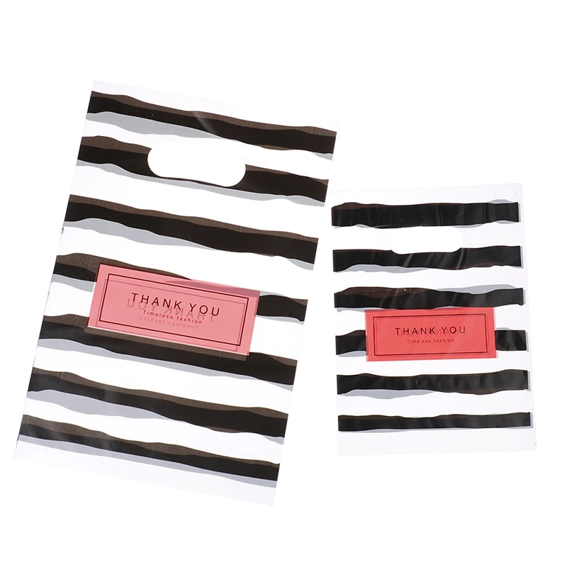 Wholesale 50 Pcs/lot New Design Black & White Striped Bags Packaging Gift Small Plastic Jewelry Thanks You