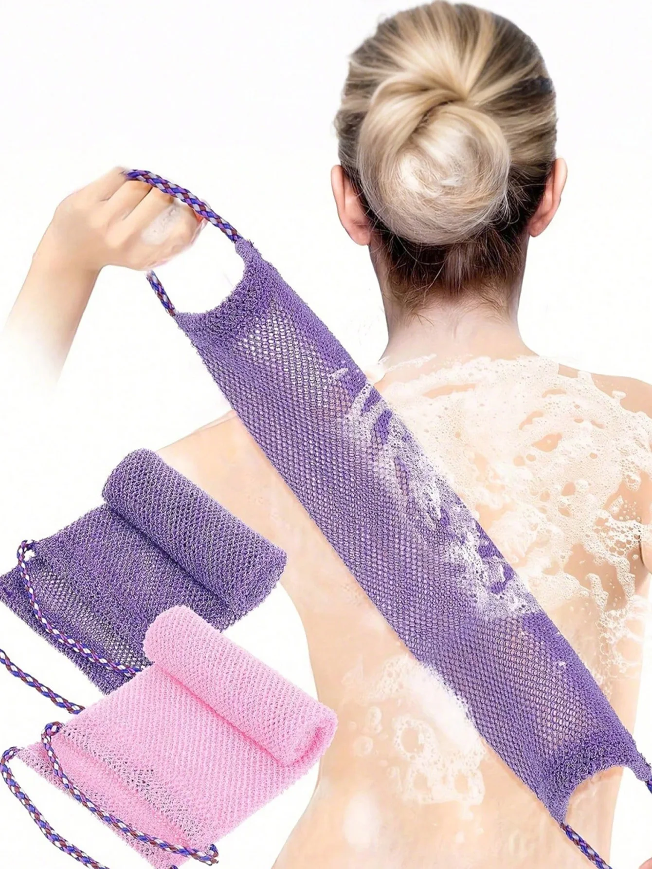 

Набор из двух банных полотенец-сеток для тела из африканской сетки, двусторонние, для мягкого и эффективного отшелушивания, для душа и мытья спины