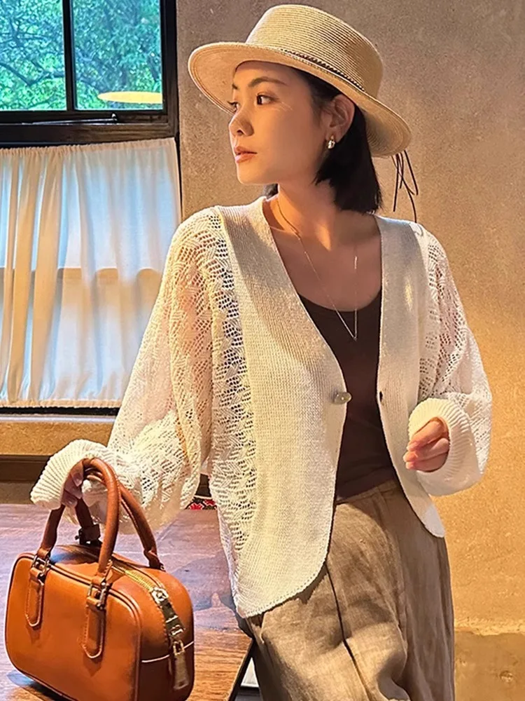 Laid-ba Sle Color Long Sve Защита от солнца irt V-ne Дизайн на пуговицах Простой модный повседневный топ