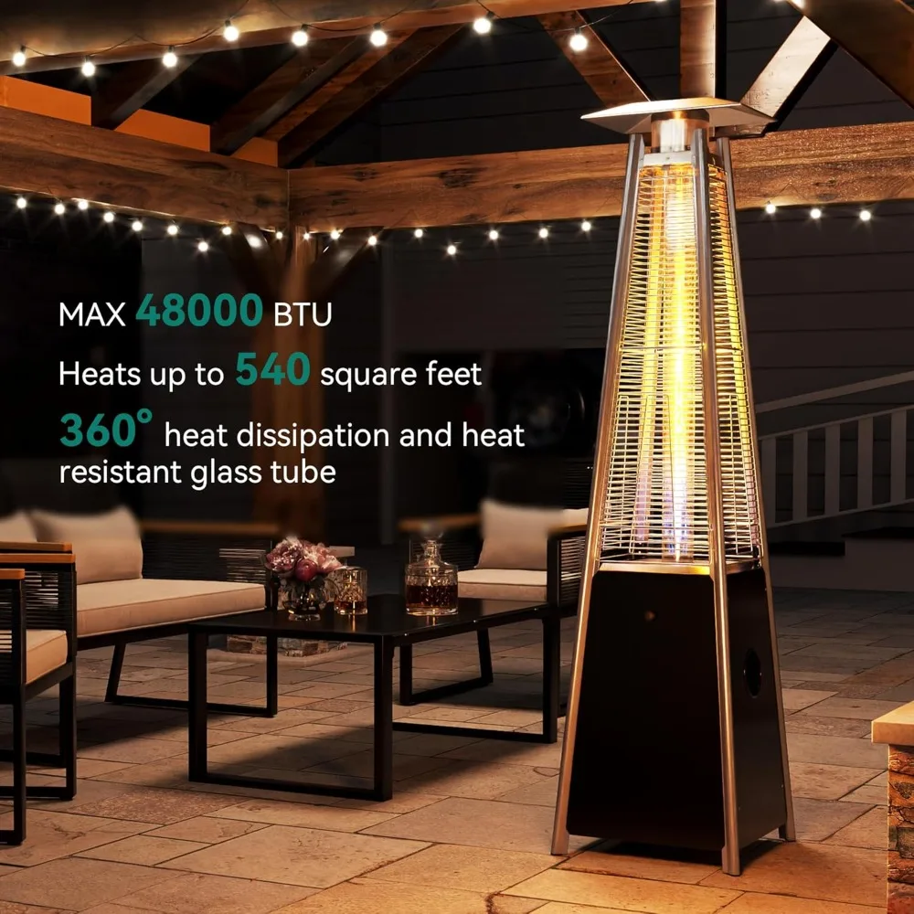 Patio Heater Covers Outdoor Pyramid Terrace Heater, Quartz Glass Tube Propane Heater, with Cover and Wheels Garden Supplies