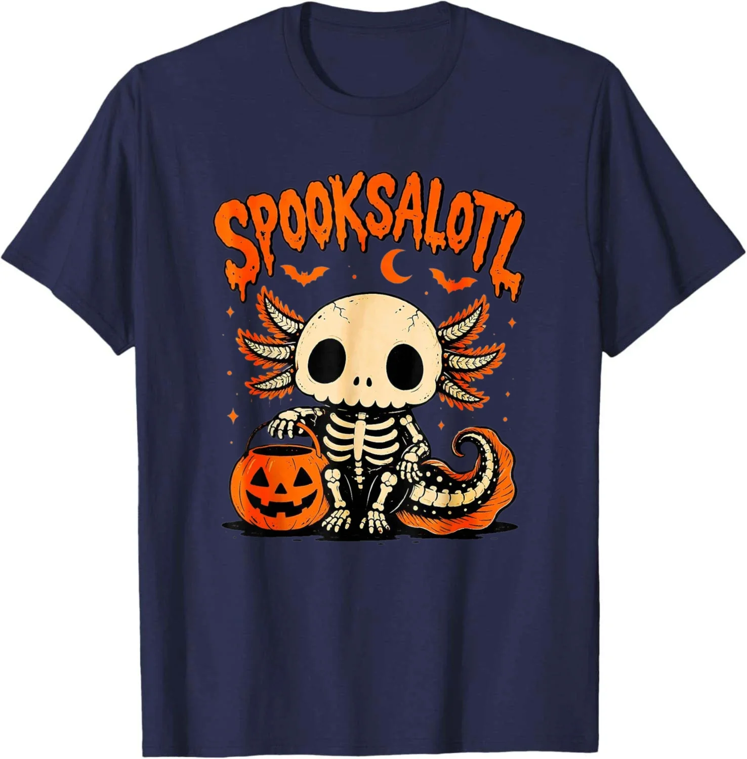 Spooksalotl Skeleton Axolotl Halloween Funny Spooky Humor T-Shirt Streetwear Clothing Gifts for Men Cotton Tee