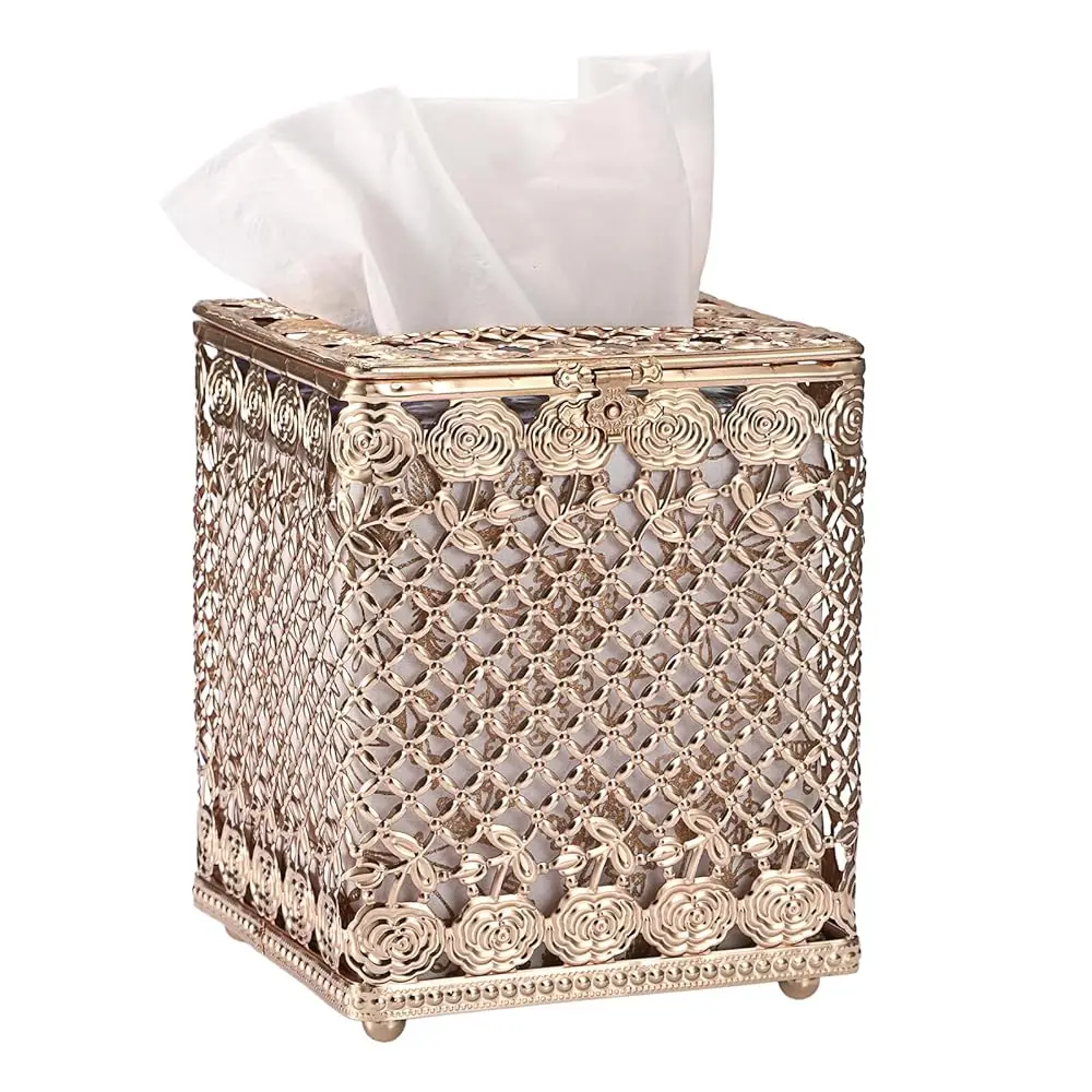 

Квадратный чехол для коробки для салфеток, металлический держатель для салфеток с крышкой, стильные кубические чехлы для салфеток, декоративный органайзер для салфеток в виде розы
