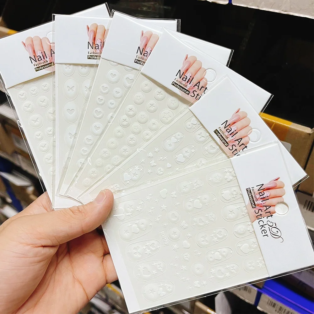

1Pcs 5D Translucent Stars Heart Nail Sticker White Hollow Butterfly Love Heart Adhesive Decal DIY Y2K Starlight Manicure Sliders