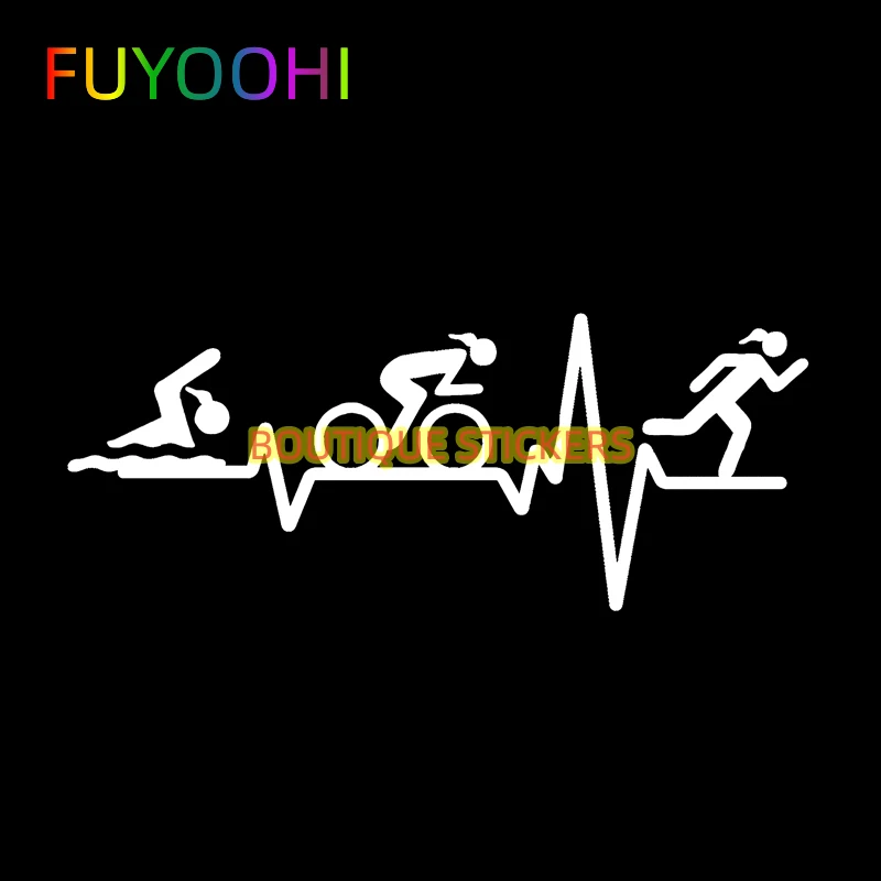 FUYOOHI Personality Car Sticker HEART BEAT LINE Triathlon Swim Girl Runner Bicycle Motorcycle Car Body Vinyl Decals